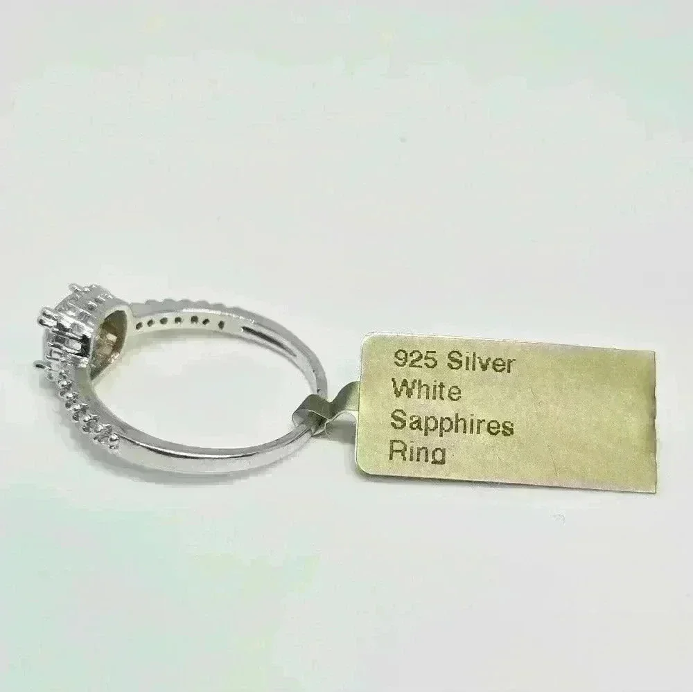 LAB CREATED 1.19 Cts WHITE SAPPHIRES RING .925 Silver - New with tag